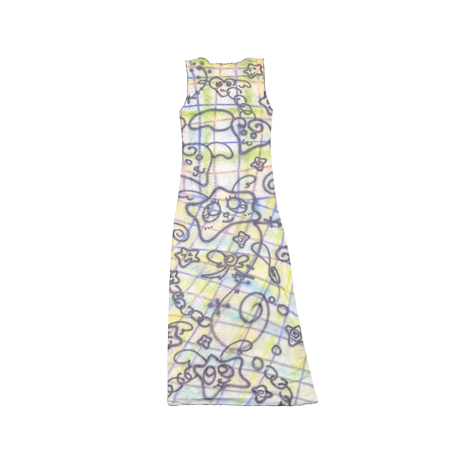 Mesh Sleeveless Maxi Dress - Plaid