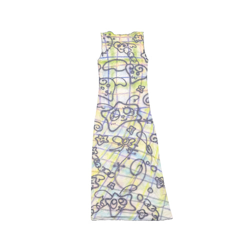 Mesh Sleeveless Maxi Dress - Plaid