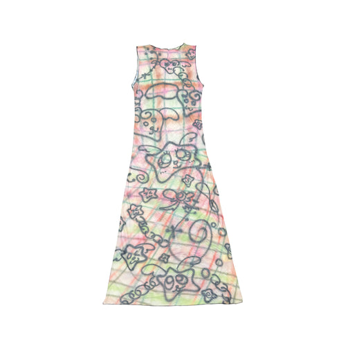 Mesh Sleeveless Maxi Dress - Plaid