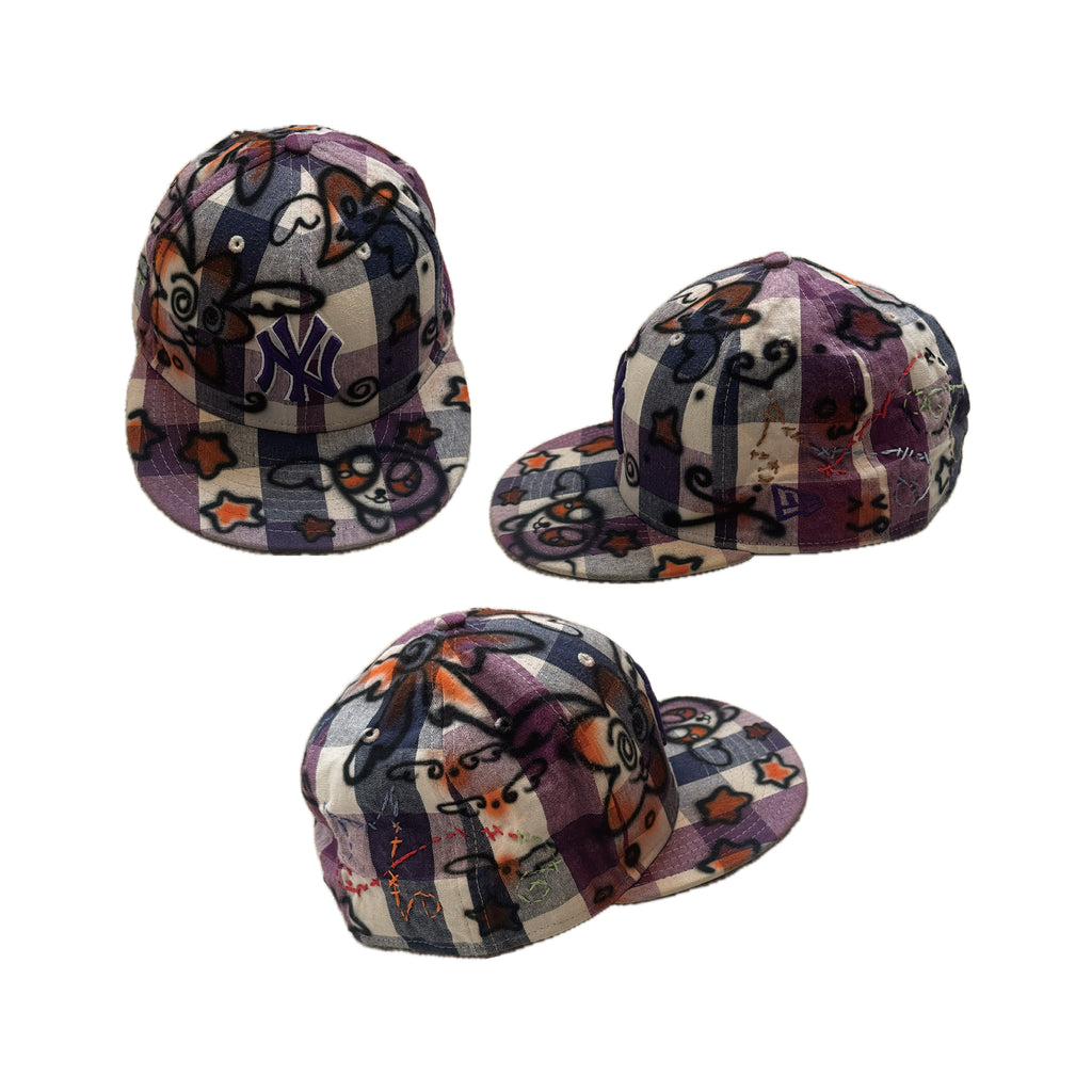 009 Airbrush Purple Plaid Fitted Hat