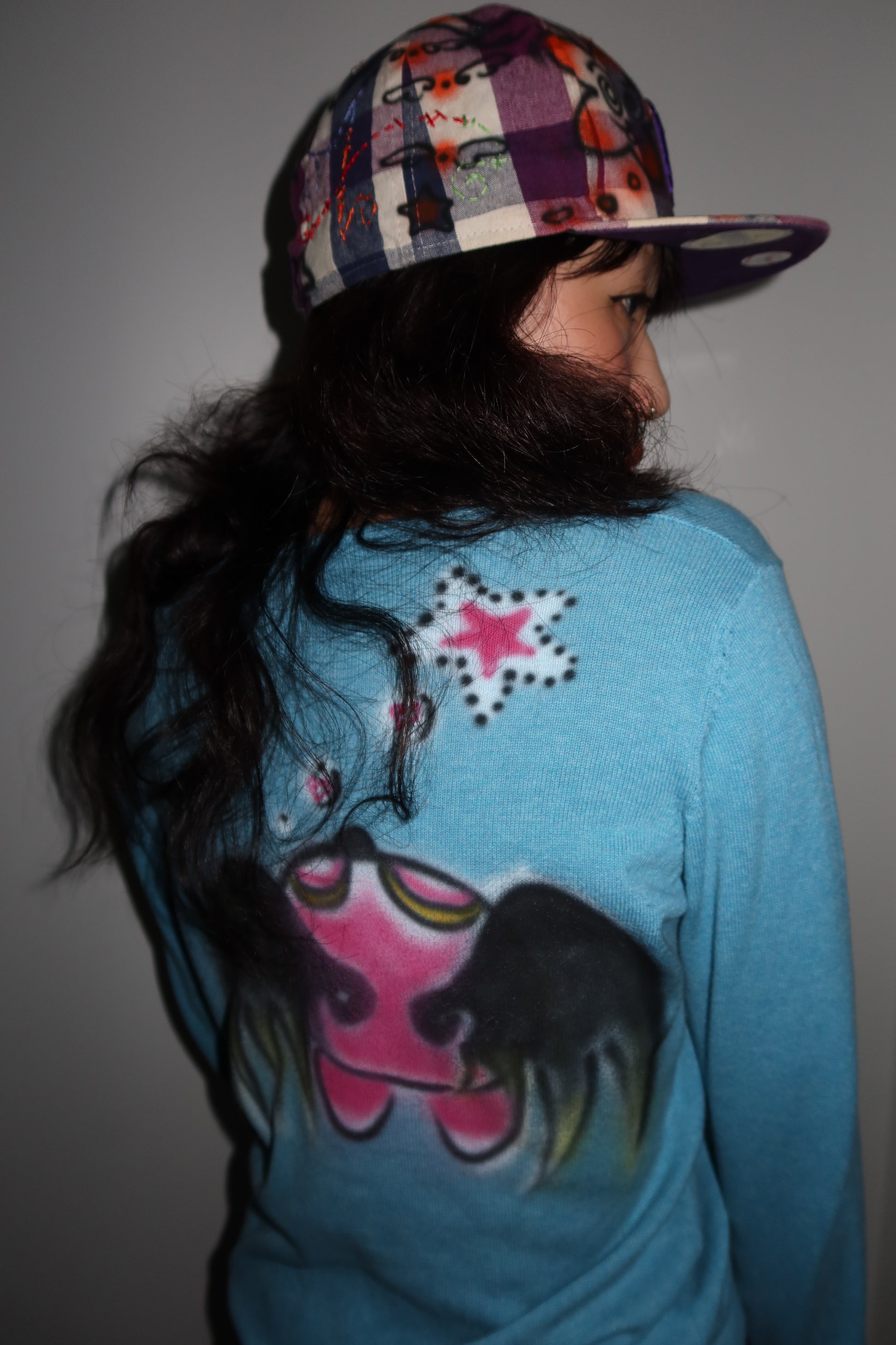 009 Airbrush Purple Plaid Fitted Hat