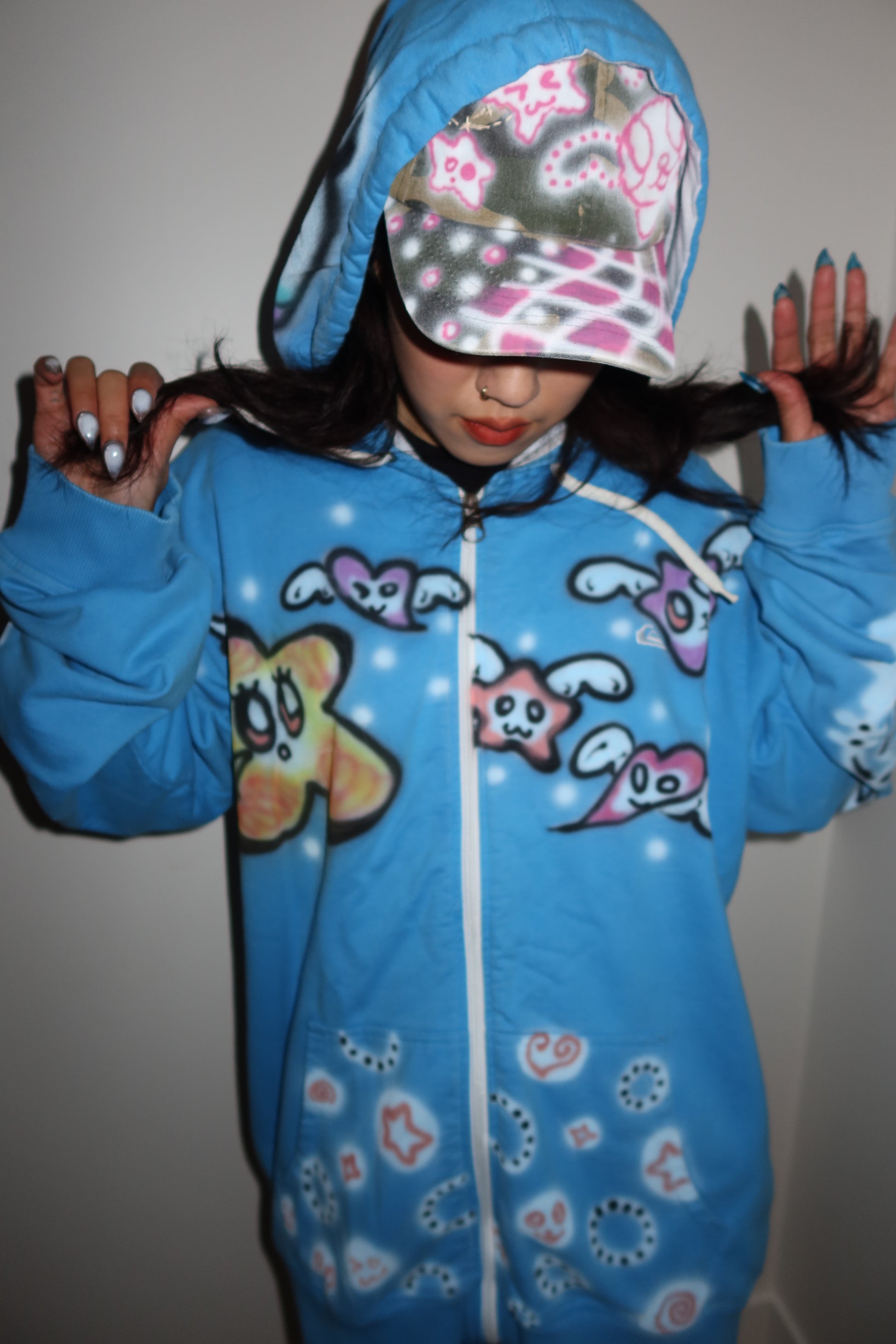 004 Airbrush Blue Zip Up Hoodie