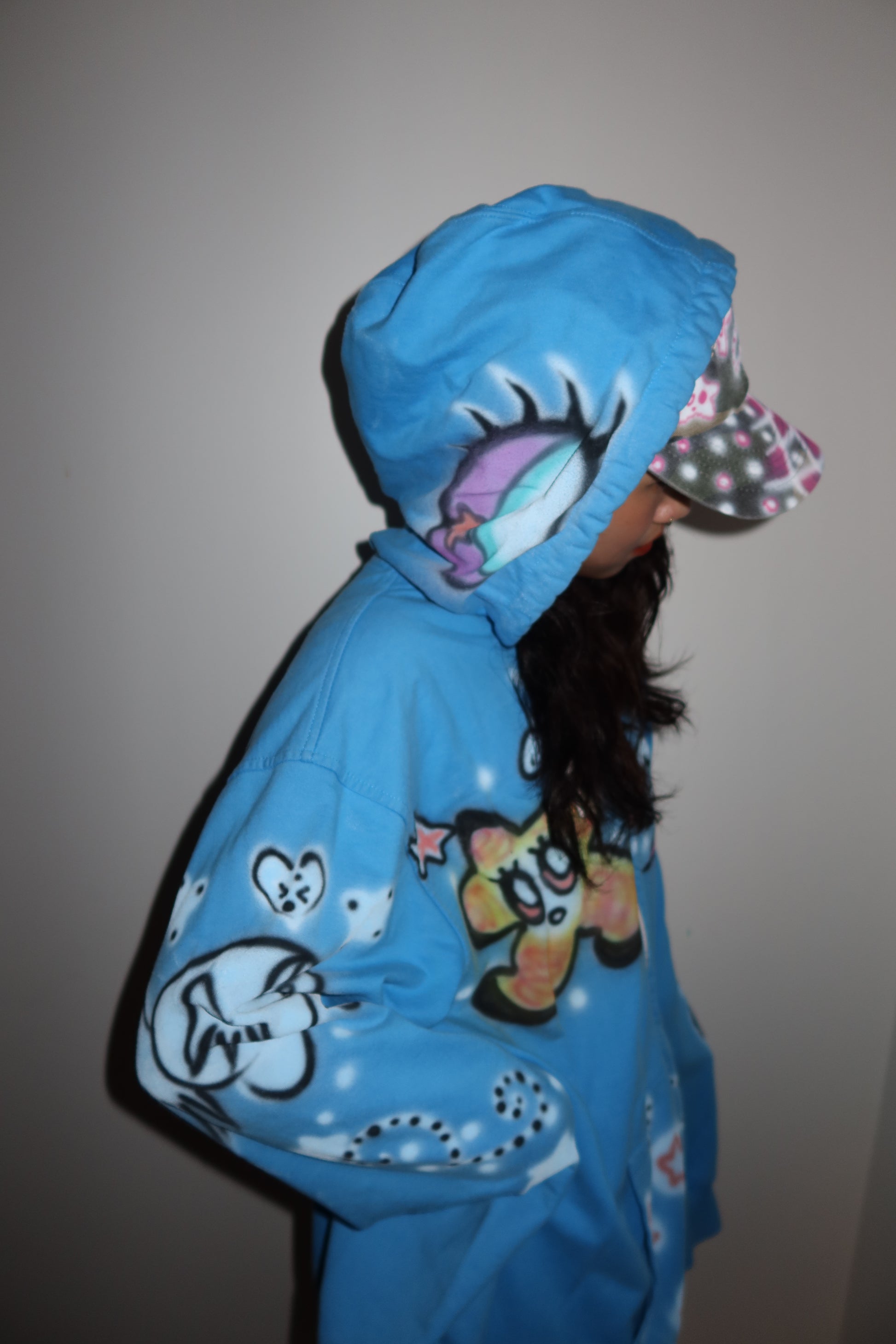 004 Airbrush Blue Zip Up Hoodie