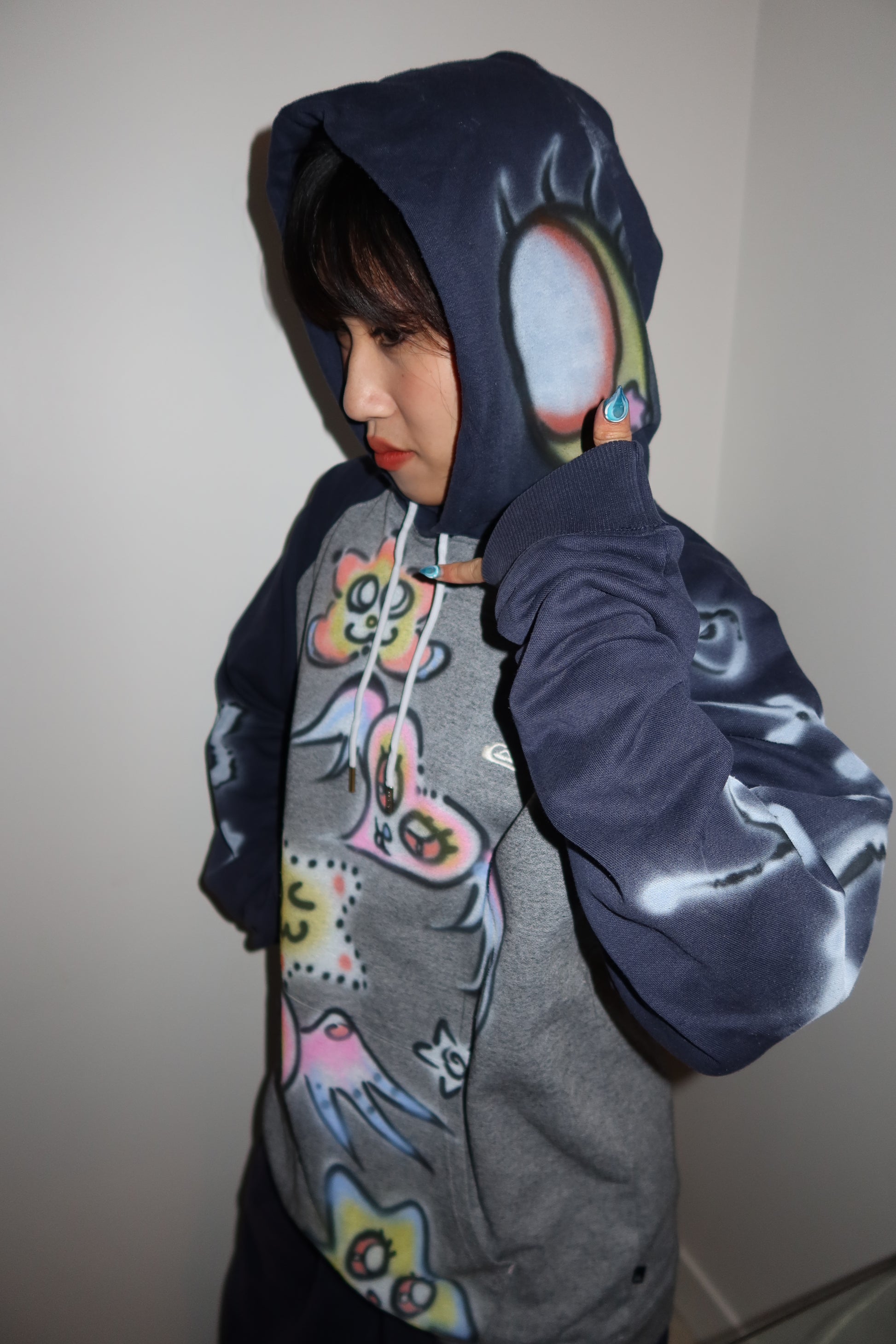 007 Airbrush Grey & Navy Hoodie