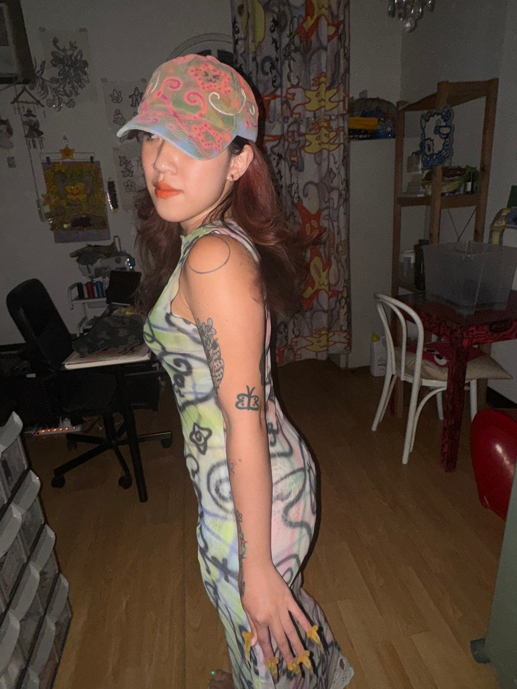 Mesh Sleeveless Maxi Dress - Plaid