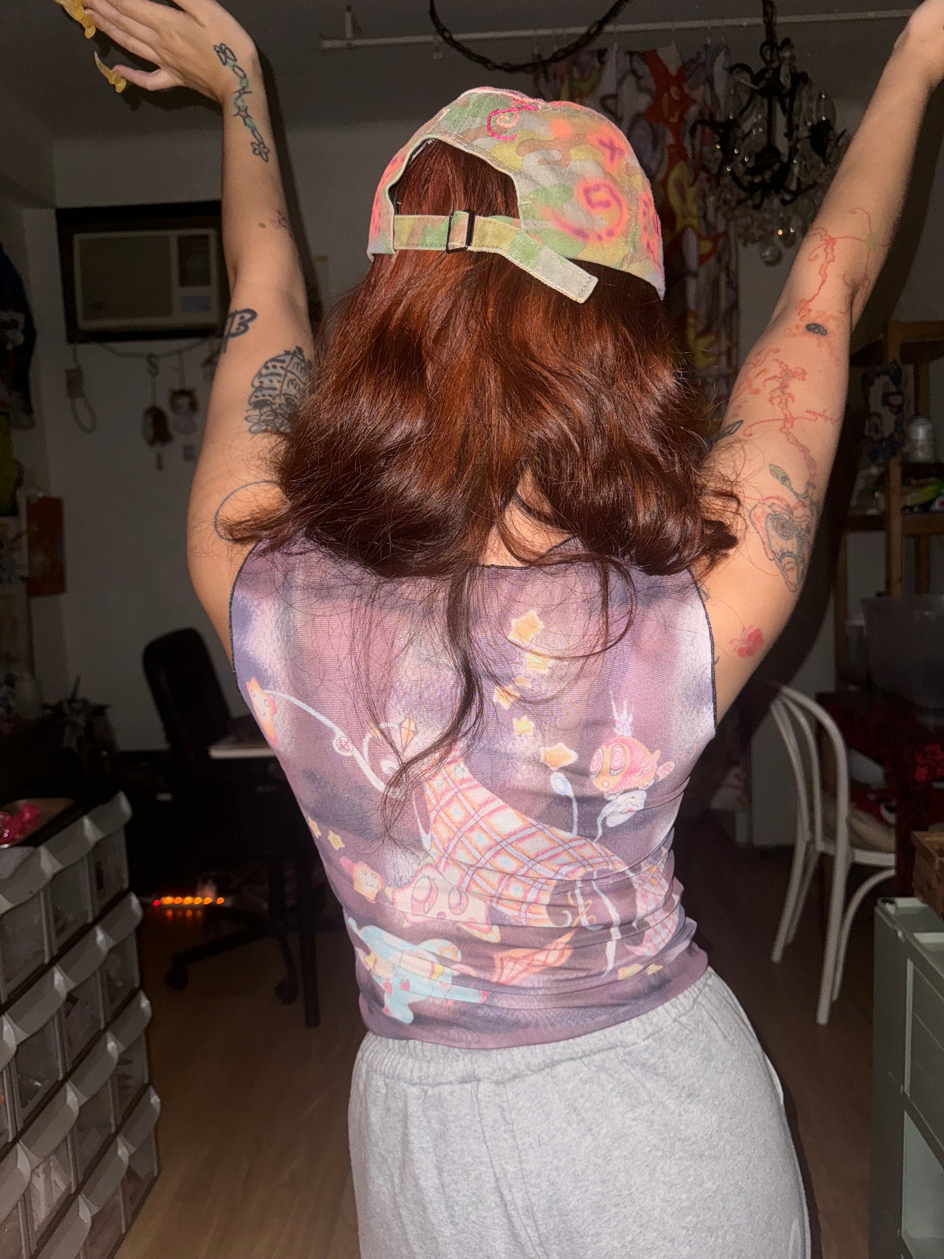 Mesh Sleeveless Top - Plaid