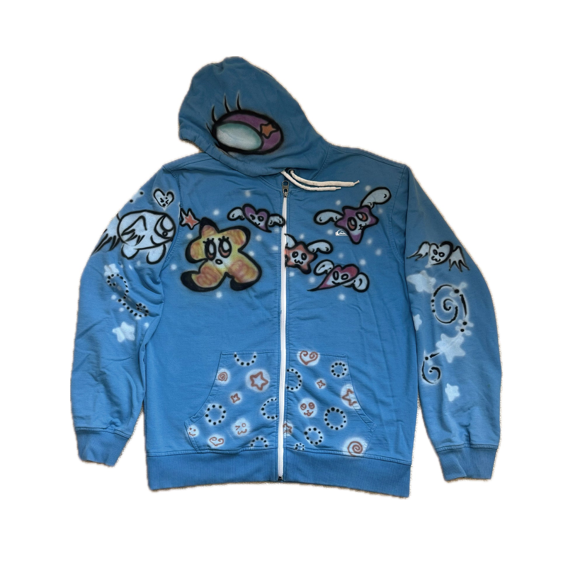 004 Airbrush Blue Zip Up Hoodie